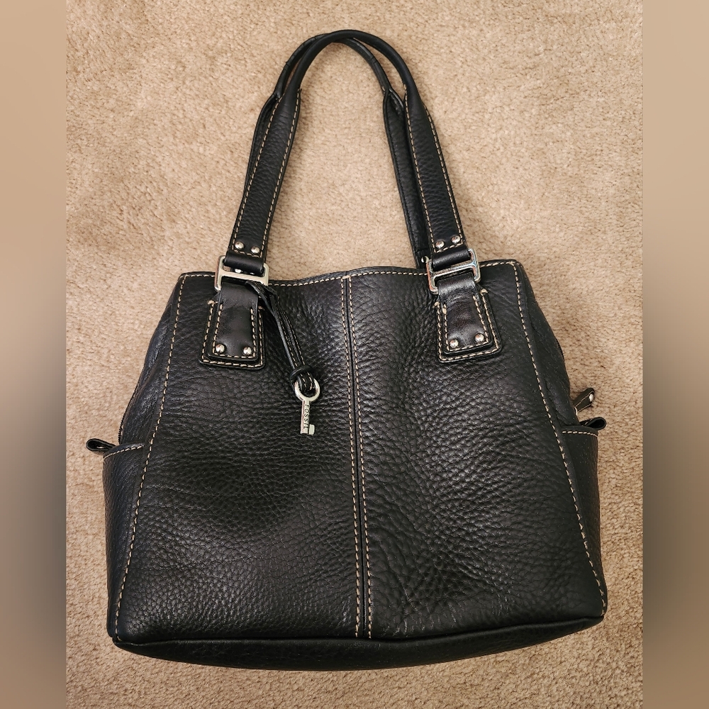Black Fossil Leather Bag
